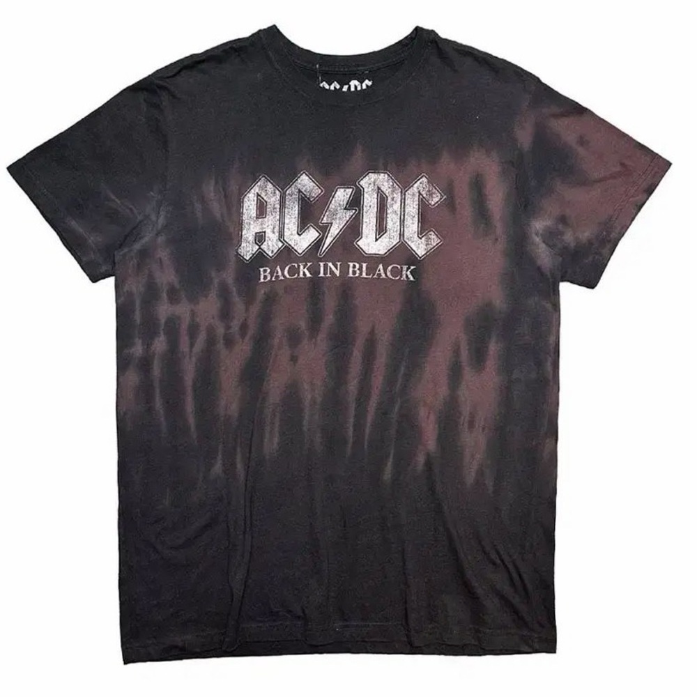 AC/DC "Back in Black" Bleach Tie-Dye Graphic Tee Rock Band T-Shirt XL Unisex
